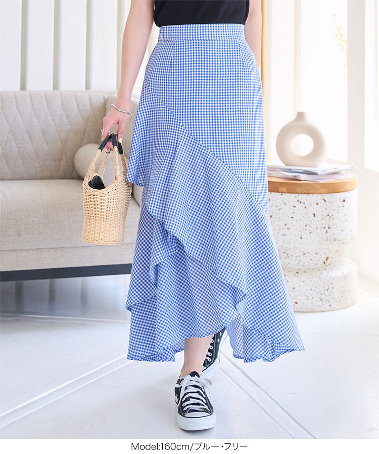 楽天市場】アシンメトリーフリルチェックスカート [M4242] レディース