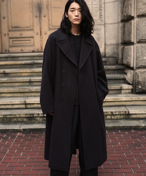SMOOTH HERRINGBONE MAXI OVER COAT（チャコール) SMOOTH HERRINGBONE