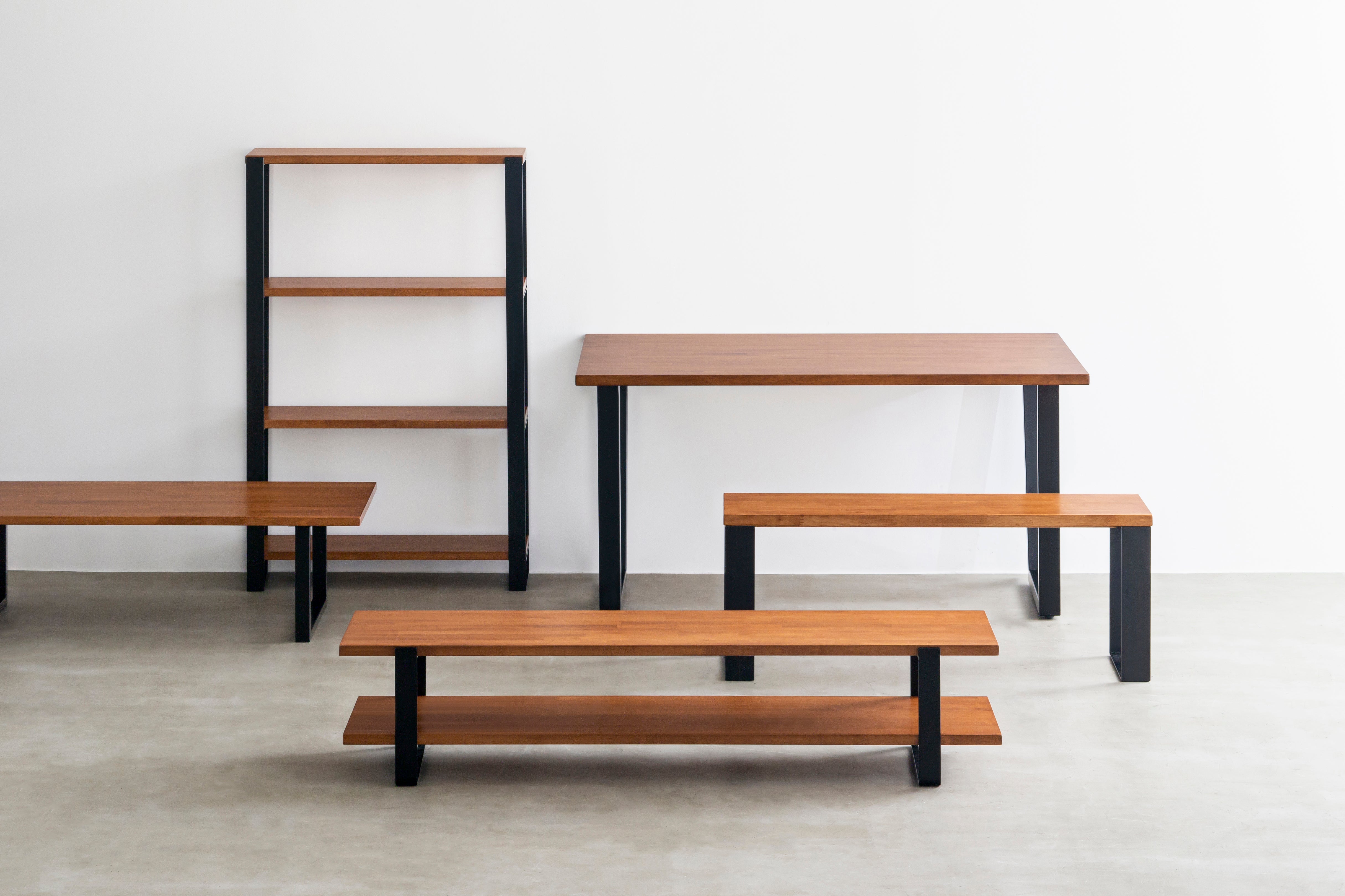 ダイニングテーブル5点セット[A] ラバーウッド ブラウン × Black Steel