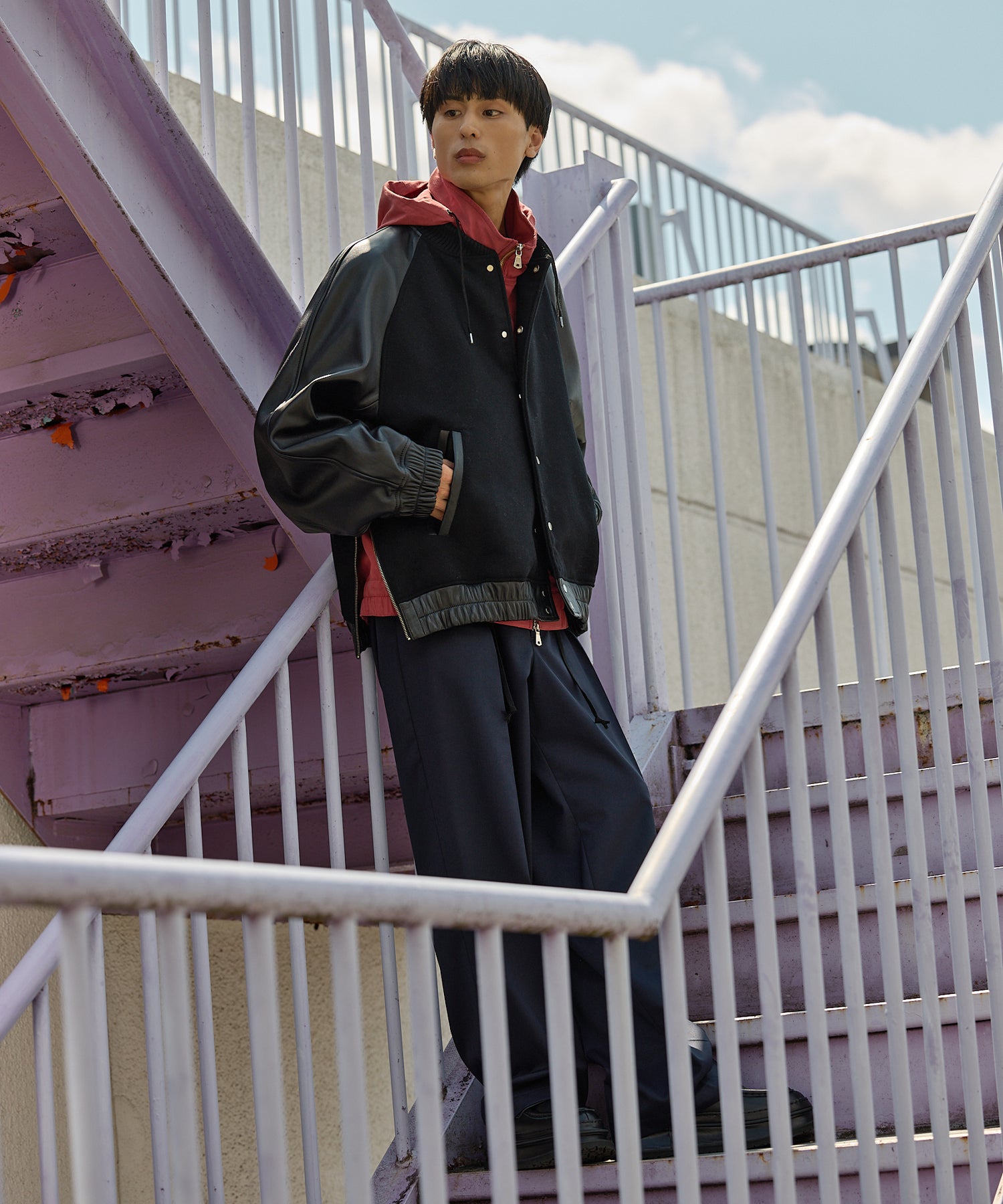 Sheep Leather Melton Combination Stadium Jacket