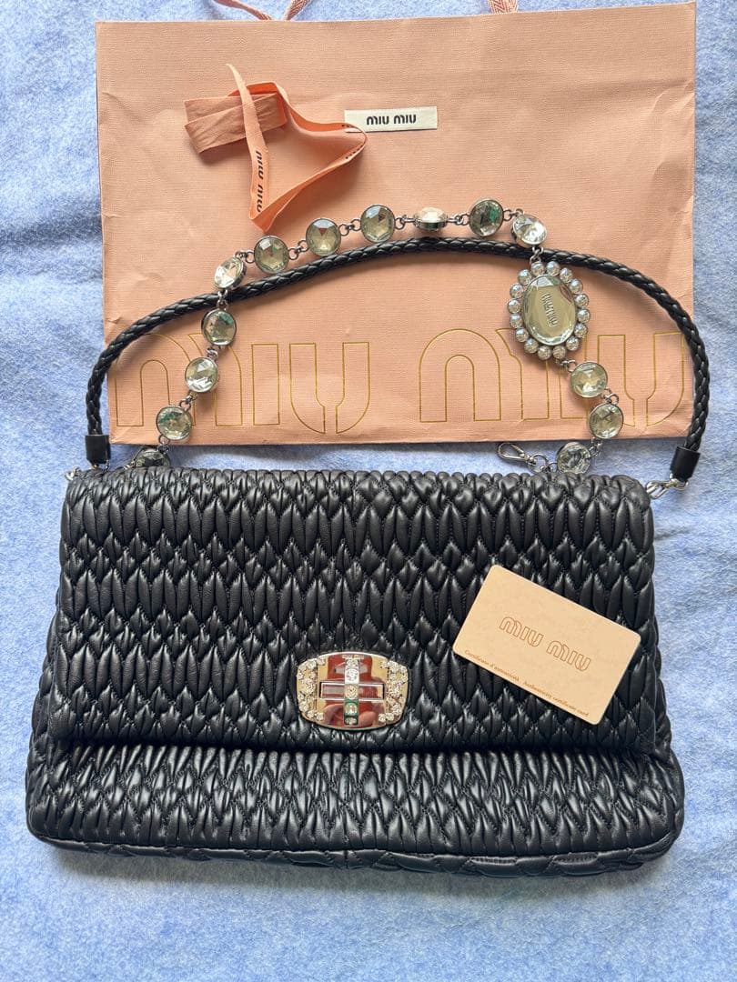 Choooさま専用 miu miu ブラック　ナッパ　マトラッセ　クリスタル miu miu（ミュウミュウ） ハンドバッグ ショルダーバッグ マテラッセ